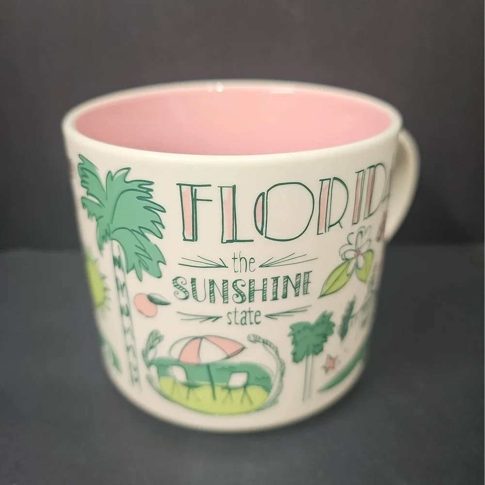 Starbucks Been There Series Florida Mug Green Pink Sunshine State 14 oz - R6